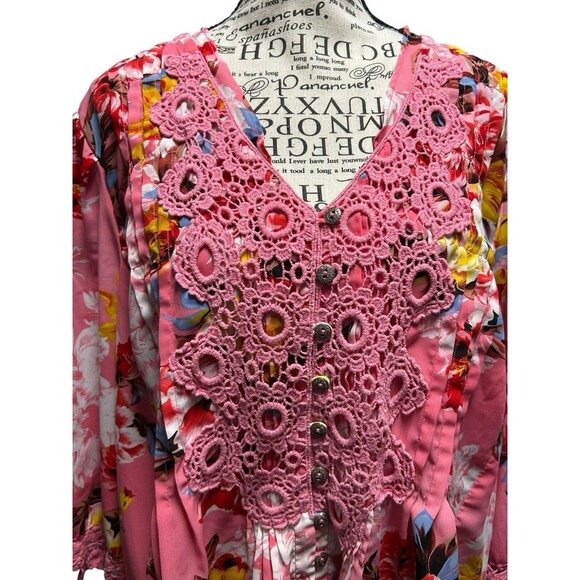 Denim & Co. Multicolored 3/4 Sleeves V-Neck Size 22W Officecore Fairy Whimsical - Picture 2 of 10